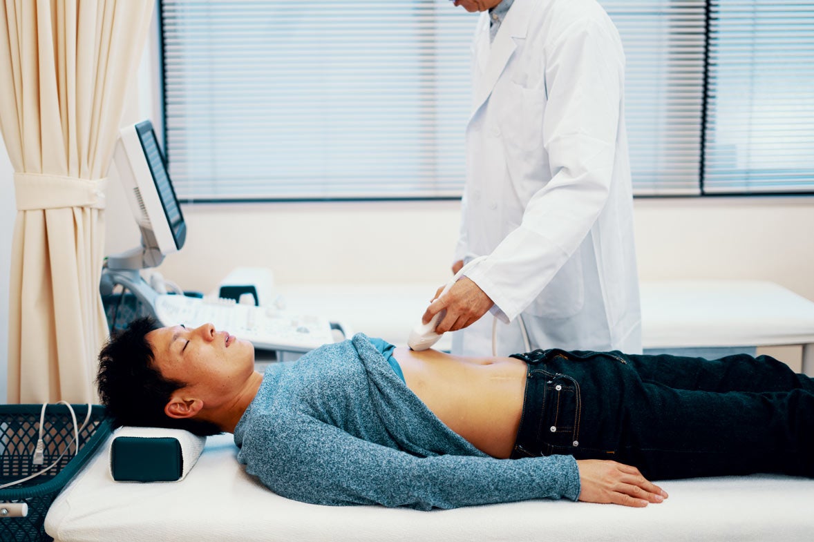 Man getting abdominal ultrasound