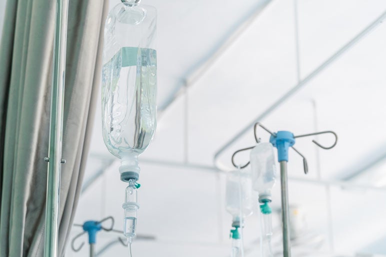 IV bags in a hospital room